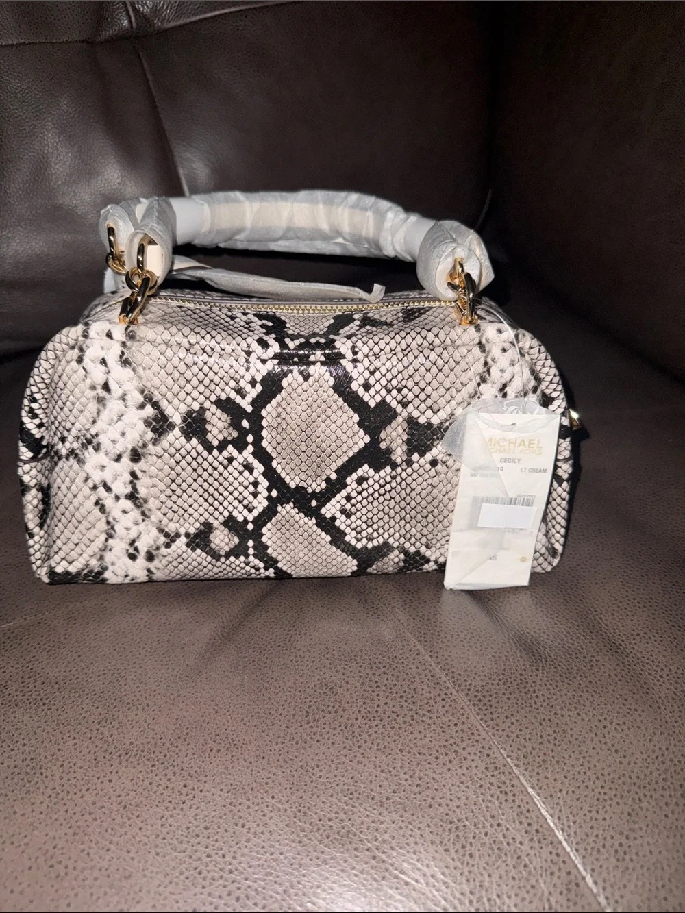 Michael Kors Cecily Small Studded Snake Embossed Shoulder Bag